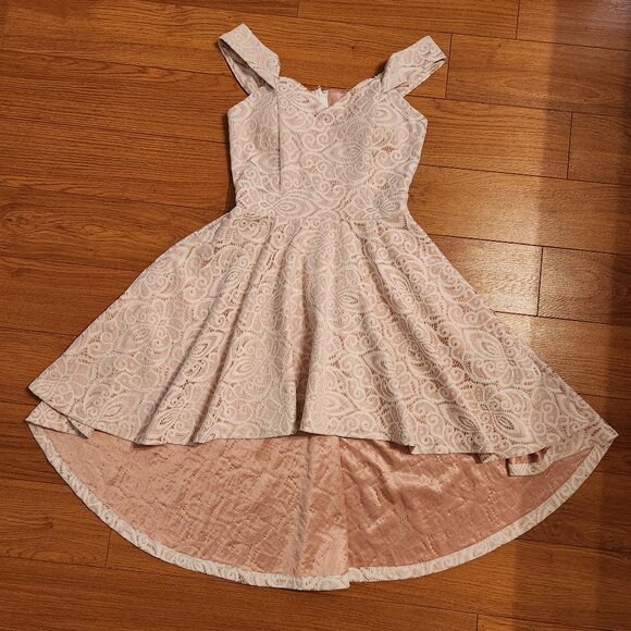 Windsor - Rose Gold and Ivory Lace High Low Dress - Picture 1 of 13